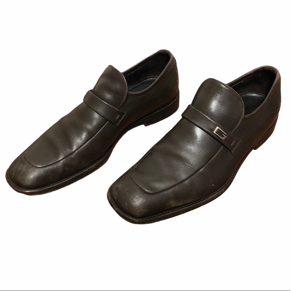 Gucci Brown Leather G Logo Dress Shoes Loafers